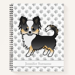 Black Tricolor Long Coat Chihuahua Dog & Text Notebook