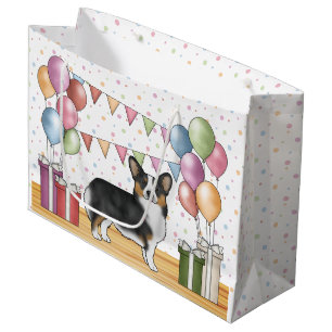 Black Tricolor Pembroke Corgi Dog Pastel Birthday Large Gift Bag