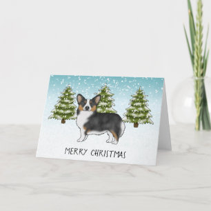 Black Tricolor Pembroke Corgi Dog Winter Christmas Card