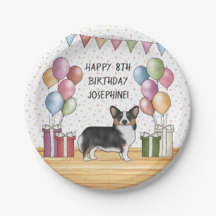 Black Tricolor Pembroke Welsh Corgi Happy Birthday Paper Plate
