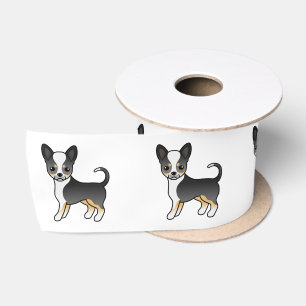 Black Tricolor Smooth Coat Chihuahua Cartoon Dog Satin Ribbon