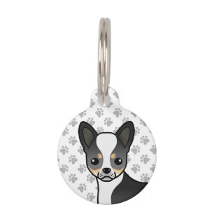 Black Tricolor Smooth Coat Chihuahua Dog Head Pet Tag