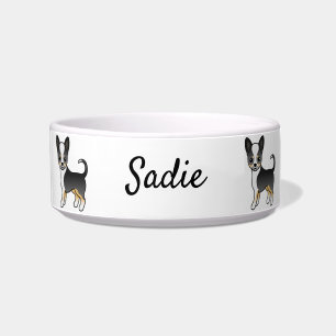 Black Tricolor Smooth Coat Chihuahua Dog & Name Bowl