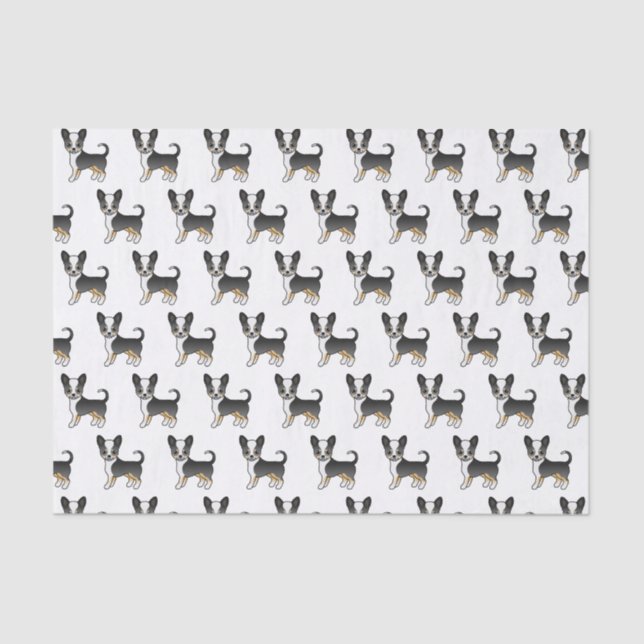 Black Tricolor Smooth Coat Chihuahua Dog Pattern Tissue Paper (Front)
