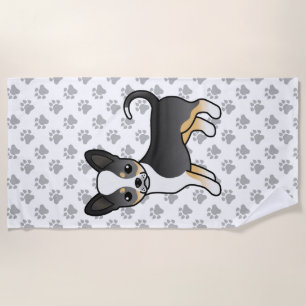 Black Tricolor Smooth Coat Chihuahua Dog & Paws Beach Towel