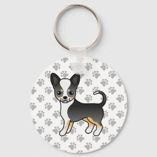 Black Tricolor Smooth Coat Chihuahua Dog & Paws Key Ring