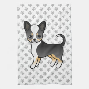 Black Tricolor Smooth Coat Chihuahua Dog & Paws Tea Towel
