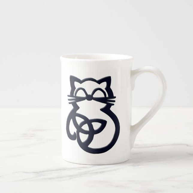 Black Trinity Knot Celtic Cat Bone China Mug (Right)