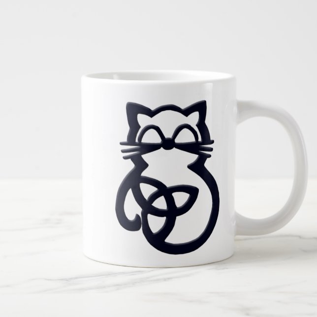 Black Trinity Knot Celtic Cat Jumbo Mug (Right)