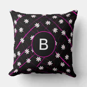 black tropical banana leaf and flowers botanical cushion