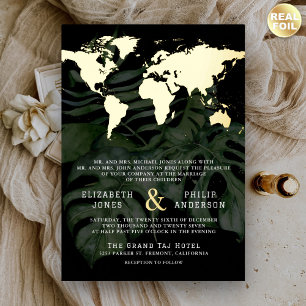 Black Tropical Destination World Map Wedding Gold