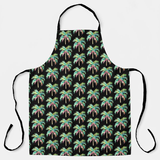 Black Tropical Island Palm All-Over Print Apron (Front)