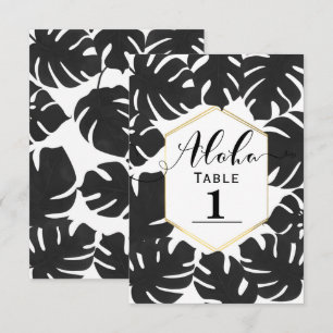 Black Tropical Leaves White Gold Table Number