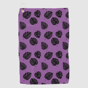 Black Tropical Palm Leaves Violet Summer Pattern Golf Towel