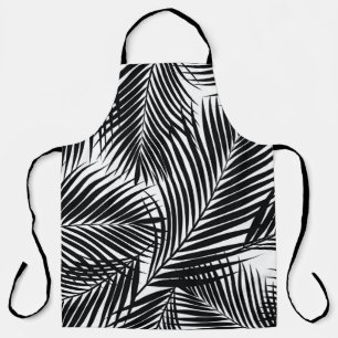 Black tropical palm leaves, white background apron