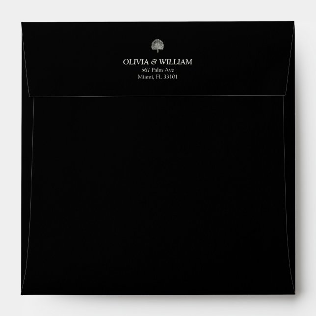 Black Tropical Palm Square Wedding Envelope (Back (Top Flap))