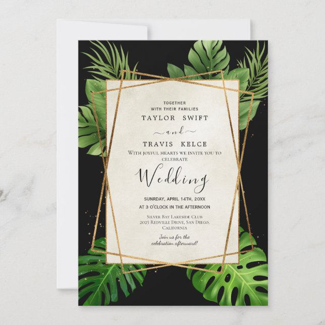Black Tropical Palm Wedding Invitation (Front)