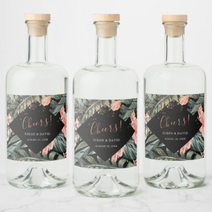 Black Tropical Palm Wedding Liquor Bottle Label
