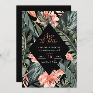 Black Tropical Palm Wedding Save The Date Card