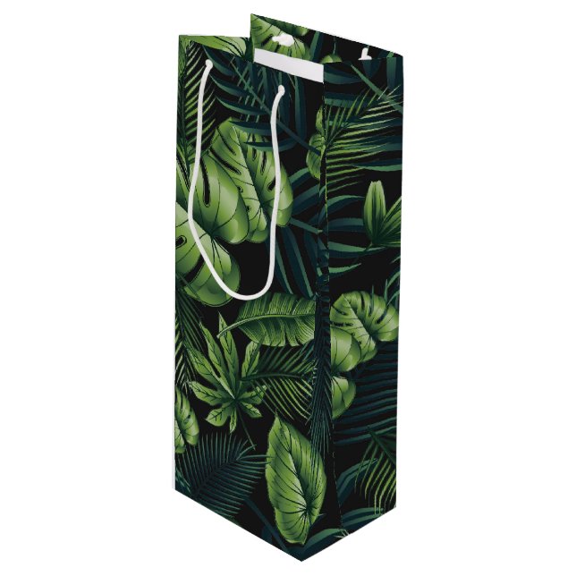 Black Tropical Pattern Wine Gift Bag (Front Angled)