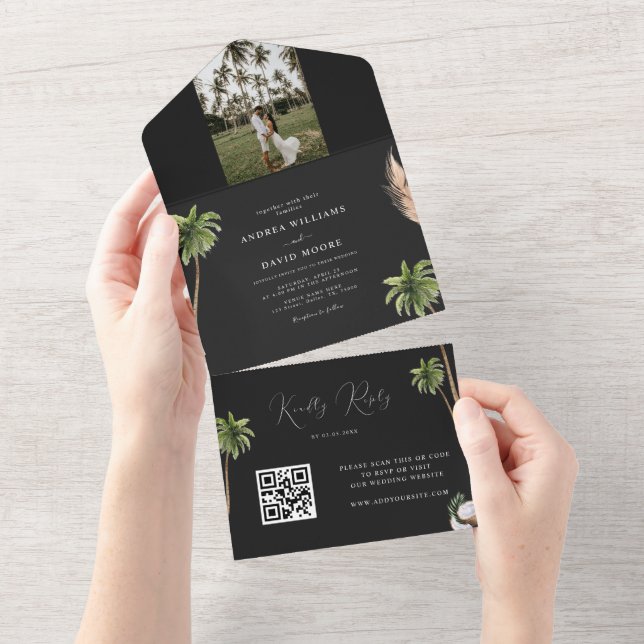 Black Tropical Photo All In One Invitation (Tearaway)