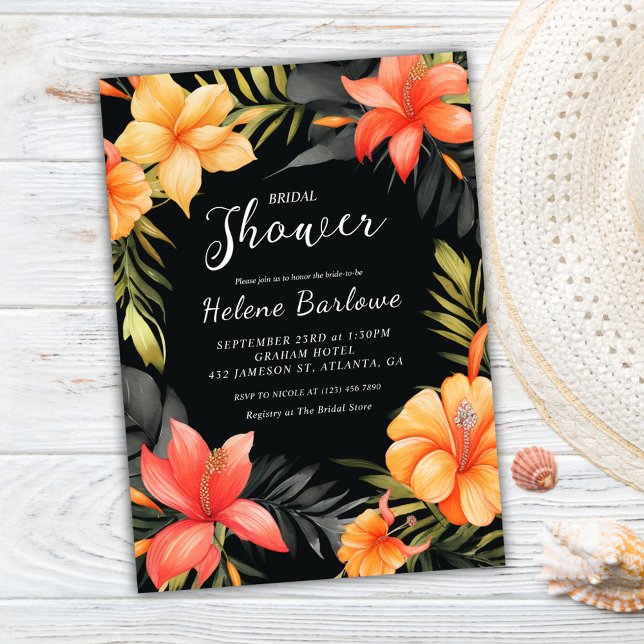 Black Tropical Wedding Bridal Shower Invitation (Black Tropical Wedding Bridal Shower Invitation)