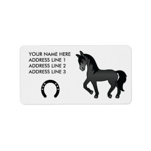 Black Trotting Cartoon Horse Label