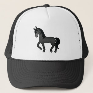 Black Trotting Horse Cute Cartoon Illustration Trucker Hat