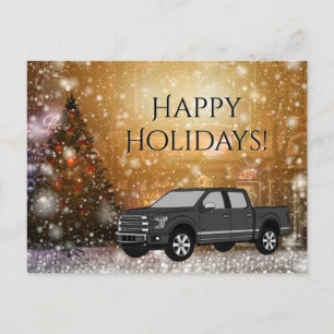 Black Truck Christmas Winter Snow Happy Holidays Holiday Postcard