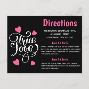 Black True Love Pink Hearts Wedding Direction Card