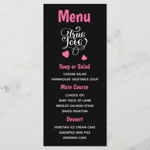 Black True Love Pink Hearts Wedding Party Menu