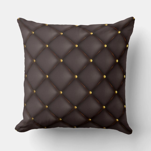 Black Tufted Leather Look Print Throw Pillow (Front)