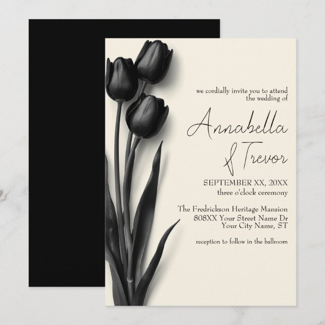Black Tulips Gothic Floral Wedding Invitation (Front/Back)