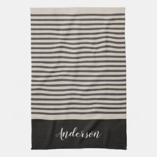 Black Turkish Stripes Monogram Farmhouse Tea Towel