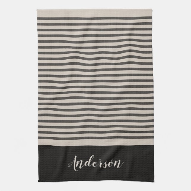 Black Turkish Stripes Monogram | Farmhouse Tea Towel (Vertical)
