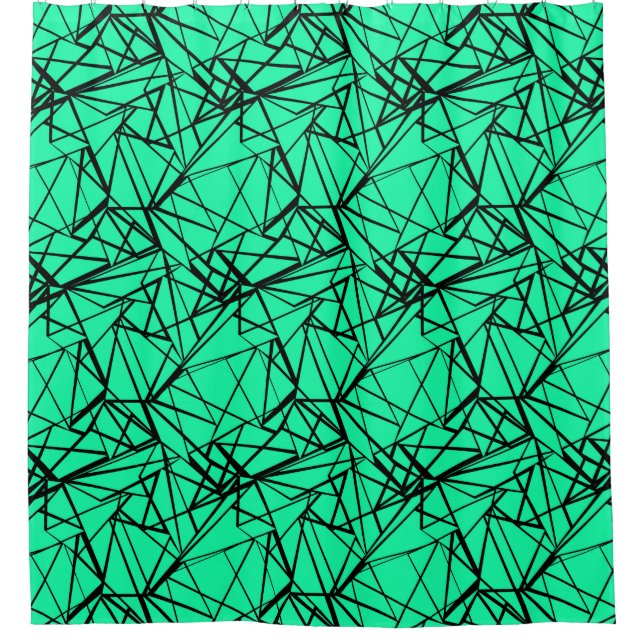 Black turquoise abstract shower curtain (Front)