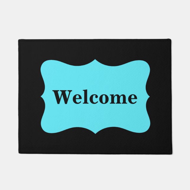 Black Turquoise Aqua Blue Welcome Custom Doormat (Front)