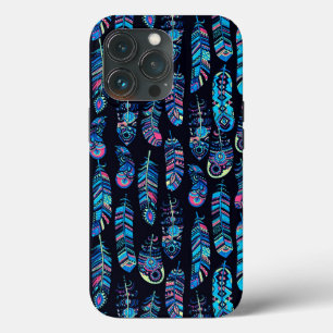 Black & Turquoise Feather Pattern  iPhone 13 Pro Case