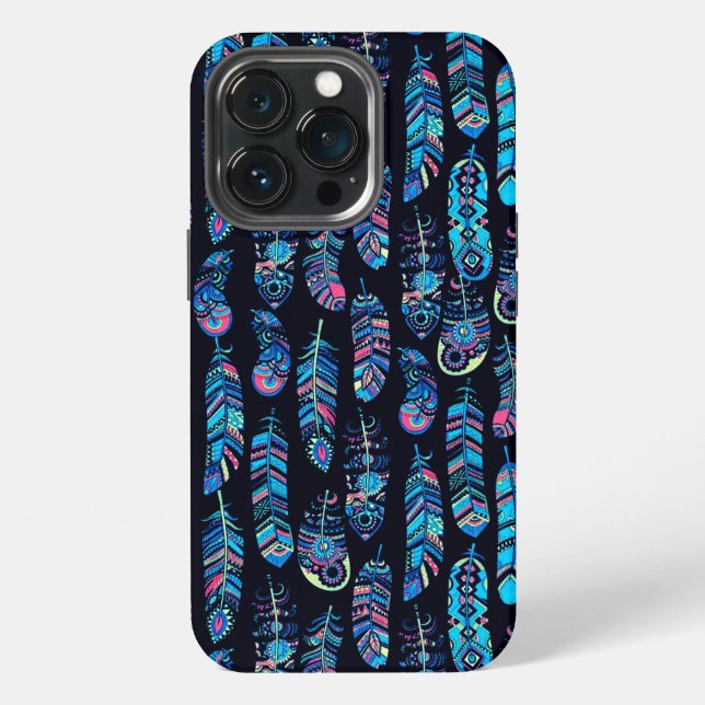 Black & Turquoise Feather Pattern  iPhone Case (Back)