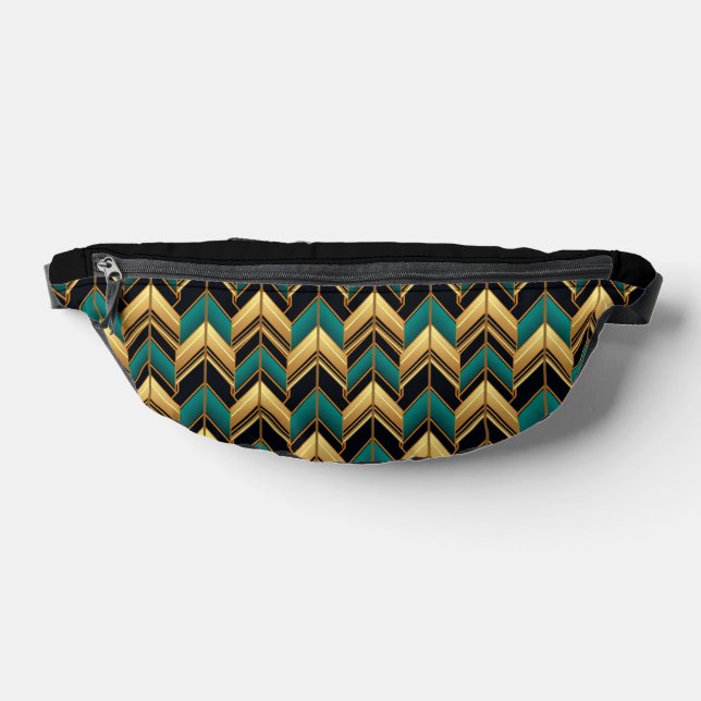 BLACK TURQUOISE GOLD ART DECO PATTERNS BUM BAGS (Lay Down)