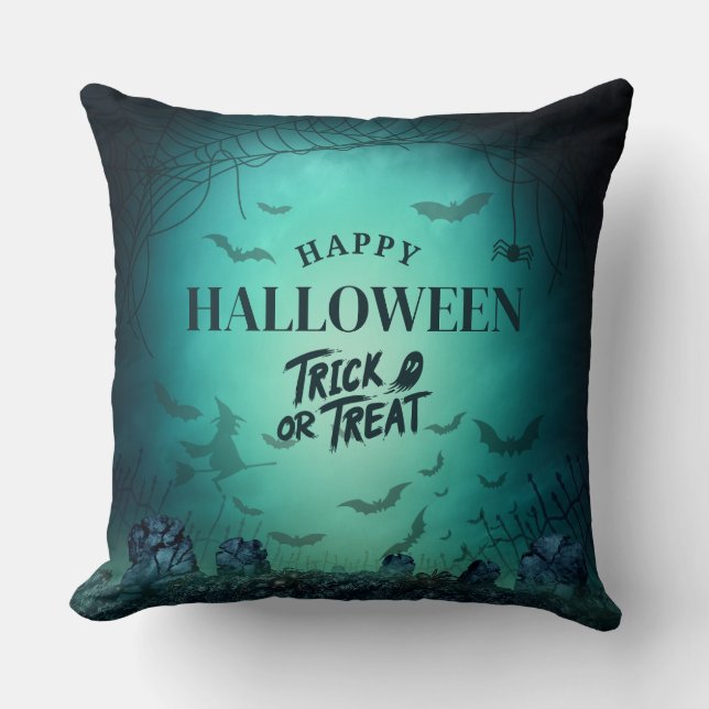 black turquoise modern happy Halloween  Cushion (Front)