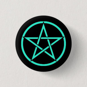 Black & Turquoise Pentacle Pentagram Button Badge