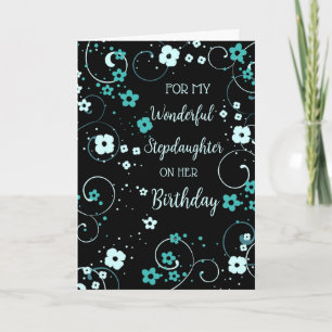 Black Turquoise Stepdaughter Birthday Card
