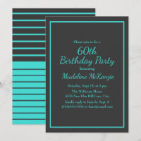 Black Turquoise Striped 60th Birthday Party