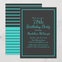 Black Turquoise Striped 75th Birthday Party