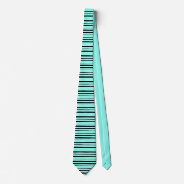 Black/Turquoise Stylish Stripe Pattern Tie (Front)