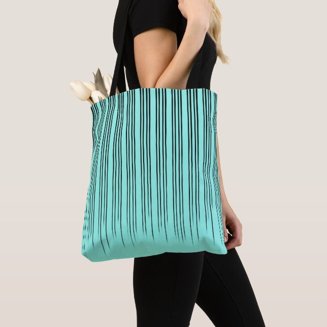 Black/Turquoise Stylish Stripe Pattern Tote Bag (Close Up)