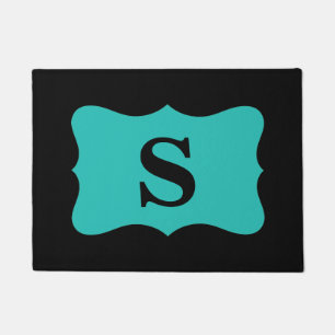 Black Turquoise Teal Blue Monogram Initial Custom Doormat