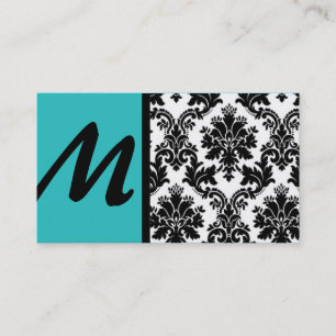 Black Turquoise Teal Damask Business Cards