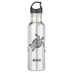 Black Turtle Tribal Monogram Coastal 710 Ml Water Bottle